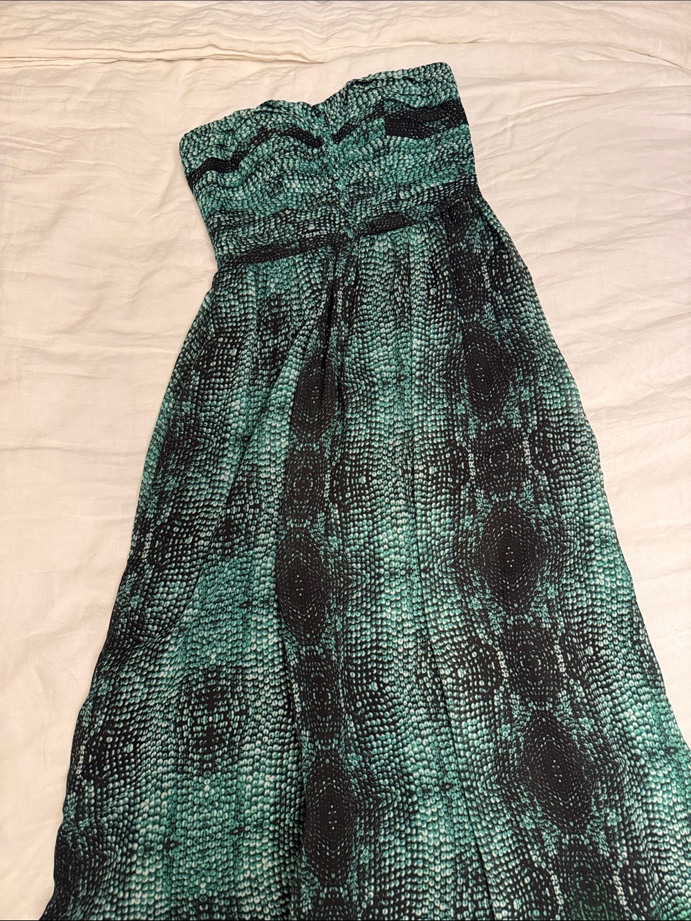 Anthropologie Moulinette Soeurs Strapless Teal Snake-Print Maxi Dress - Women
